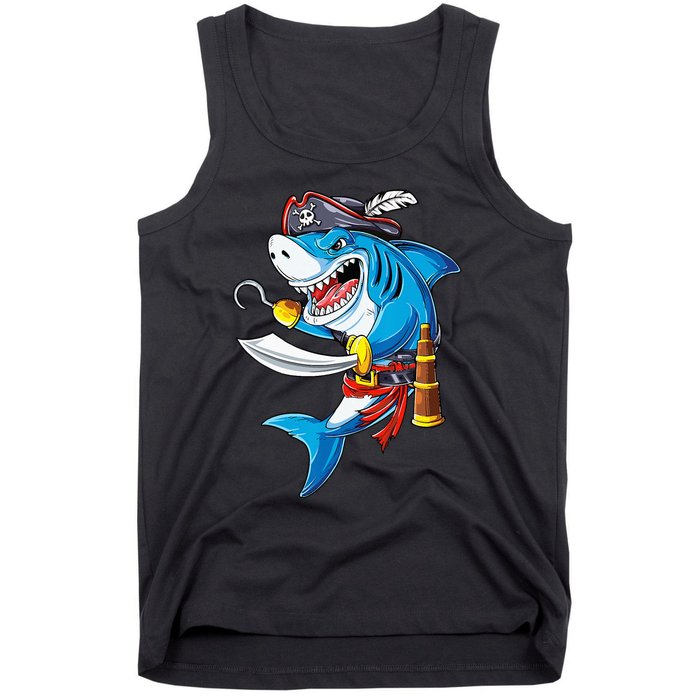 Shark Pirate Costume Jolly Roger Flag Jawsome Gifts Tank Top