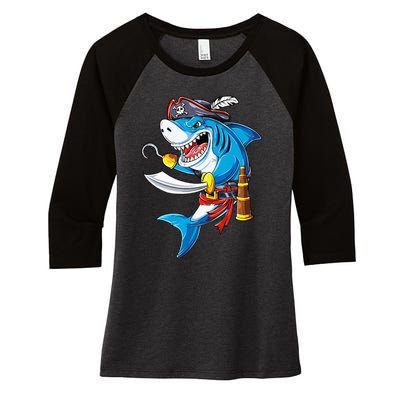 Shark Pirate Costume Jolly Roger Flag Jawsome Gifts Women's Tri-Blend 3/4-Sleeve Raglan Shirt