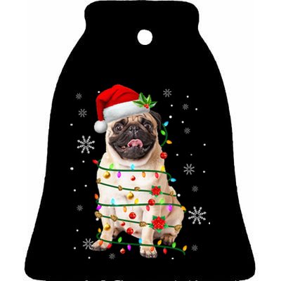 Santa Pug Christmas Lights Xmas Dog Lover Ceramic Bell Ornament