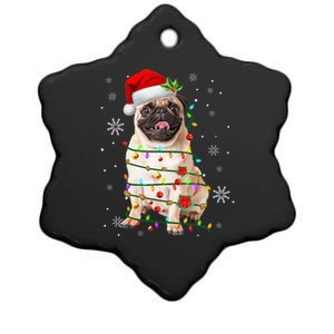 Santa Pug Christmas Lights Xmas Dog Lover Ceramic Star Ornament