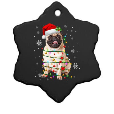 Santa Pug Christmas Lights Xmas Dog Lover Ceramic Star Ornament