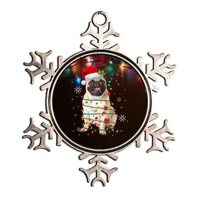 Santa Pug Christmas Lights Xmas Dog Lover Metallic Star Ornament