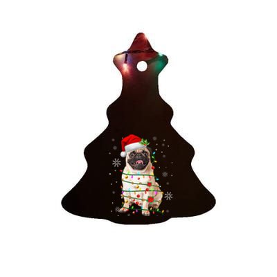 Santa Pug Christmas Lights Xmas Dog Lover Ceramic Tree Ornament