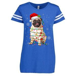 Santa Pug Christmas Lights Xmas Dog Lover Enza Ladies Jersey Football T-Shirt