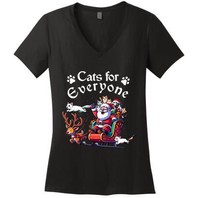 Santa's Purring Crew Cat Lovers Christmas Delight  Women's V-Neck T-Shirt