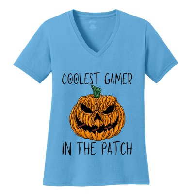 Scary Pumpkin Coolest Gamer In The Patch Halloween Vibe Great Gift Women's V-Neck T-Shirt