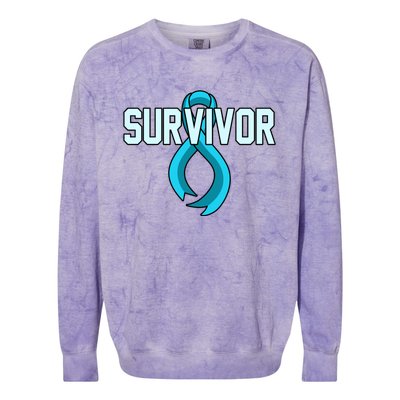 Survivor Prostate Cancer Awareness Blue Ribbon Graphic Gift Colorblast Crewneck Sweatshirt