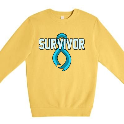 Survivor Prostate Cancer Awareness Blue Ribbon Graphic Gift Premium Crewneck Sweatshirt