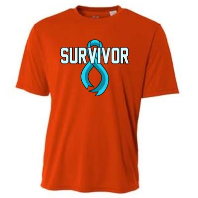 Survivor Prostate Cancer Awareness Blue Ribbon Graphic Gift Cooling Performance Crew T-Shirt