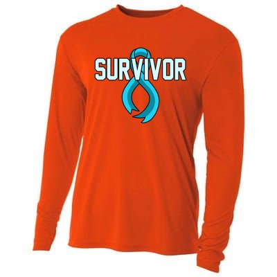 Survivor Prostate Cancer Awareness Blue Ribbon Graphic Gift Cooling Performance Long Sleeve Crew