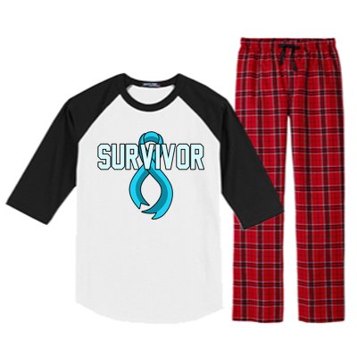 Survivor Prostate Cancer Awareness Blue Ribbon Graphic Gift Raglan Sleeve Pajama Set