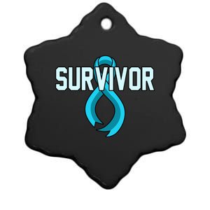 Survivor Prostate Cancer Awareness Blue Ribbon Graphic Gift Ceramic Star Ornament