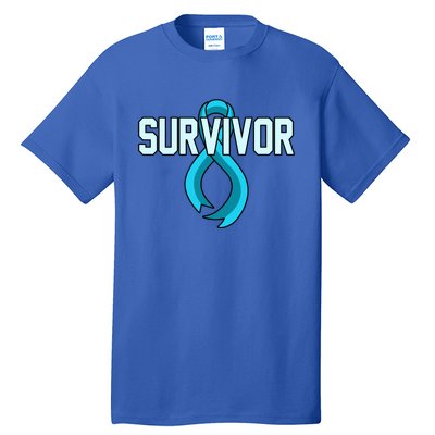 Survivor Prostate Cancer Awareness Blue Ribbon Graphic Gift Tall T-Shirt