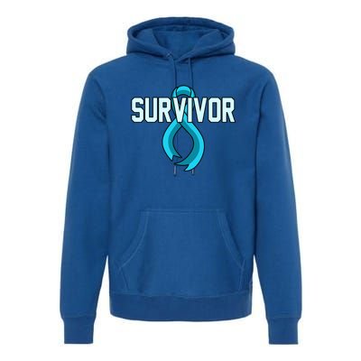 Survivor Prostate Cancer Awareness Blue Ribbon Graphic Gift Premium Hoodie