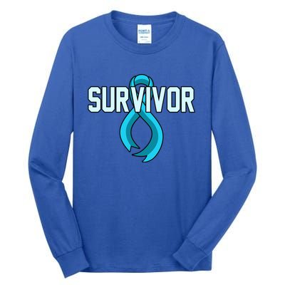 Survivor Prostate Cancer Awareness Blue Ribbon Graphic Gift Tall Long Sleeve T-Shirt