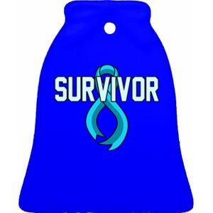 Survivor Prostate Cancer Awareness Blue Ribbon Graphic Gift Ceramic Bell Ornament