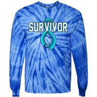 Survivor Prostate Cancer Awareness Blue Ribbon Graphic Gift Tie-Dye Long Sleeve Shirt