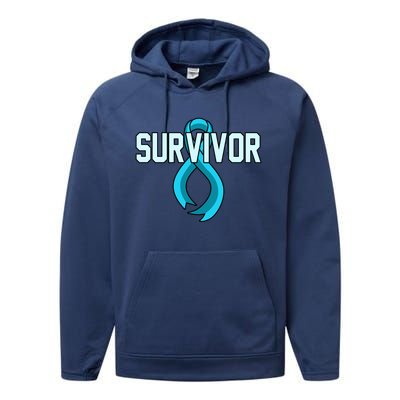 Survivor Prostate Cancer Awareness Blue Ribbon Graphic Gift Performance Fleece Hoodie