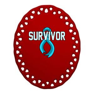 Survivor Prostate Cancer Awareness Blue Ribbon Graphic Gift Ceramic Oval Ornament