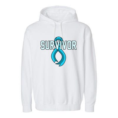 Survivor Prostate Cancer Awareness Blue Ribbon Graphic Gift Garment-Dyed Fleece Hoodie