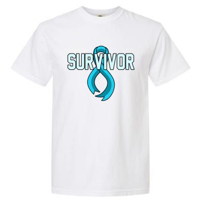 Survivor Prostate Cancer Awareness Blue Ribbon Graphic Gift Garment-Dyed Heavyweight T-Shirt