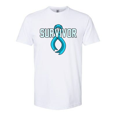 Survivor Prostate Cancer Awareness Blue Ribbon Graphic Gift Softstyle CVC T-Shirt