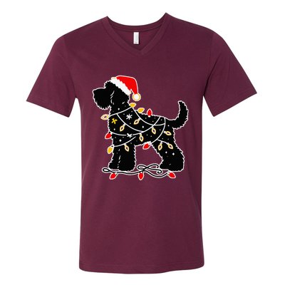 Santa Puppy Christmas Lights V-Neck T-Shirt