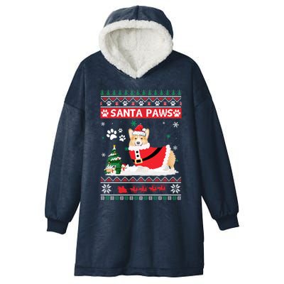 Santa Paws Corgi Merry Christmas Dog Funny Xmas Gift Hooded Wearable Blanket