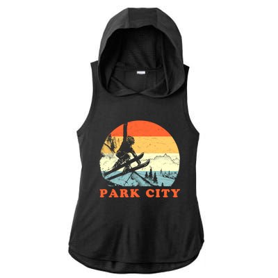 Ski Park City Utah Vintage Snow Skiing Vacation Ladies PosiCharge Tri-Blend Wicking Draft Hoodie Tank