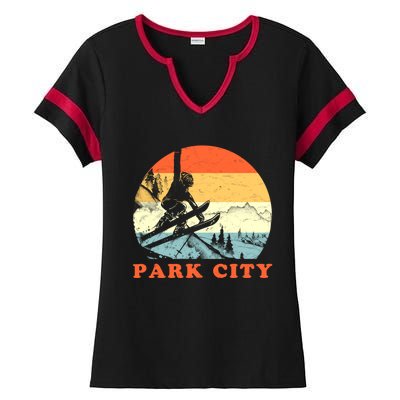 Ski Park City Utah Vintage Snow Skiing Vacation Ladies Halftime Notch Neck Tee