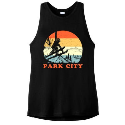 Ski Park City Utah Vintage Snow Skiing Vacation Ladies PosiCharge Tri-Blend Wicking Tank