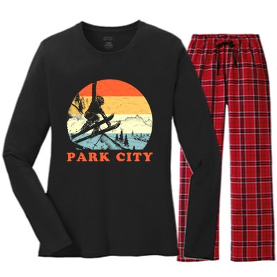 Ski Park City Utah Vintage Snow Skiing Vacation Women's Long Sleeve Flannel Pajama Set 