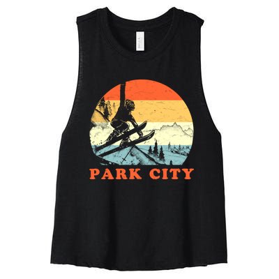 Ski Park City Utah Vintage Snow Skiing Vacation Women's Racerback Cropped Tank