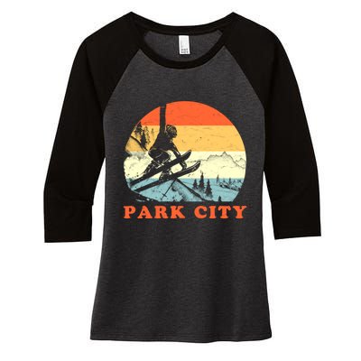 Ski Park City Utah Vintage Snow Skiing Vacation Women's Tri-Blend 3/4-Sleeve Raglan Shirt