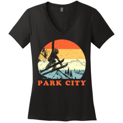 Ski Park City Utah Vintage Snow Skiing Vacation Women's V-Neck T-Shirt