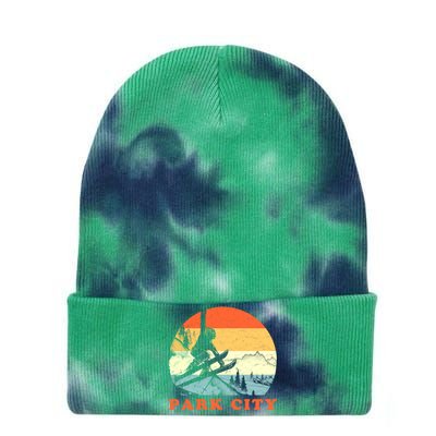 Ski Park City Utah Vintage Snow Skiing Vacation Tie Dye 12in Knit Beanie