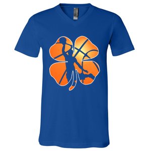 St Patrick's Day Basketball Shamrock Lucky Gift V-Neck T-Shirt