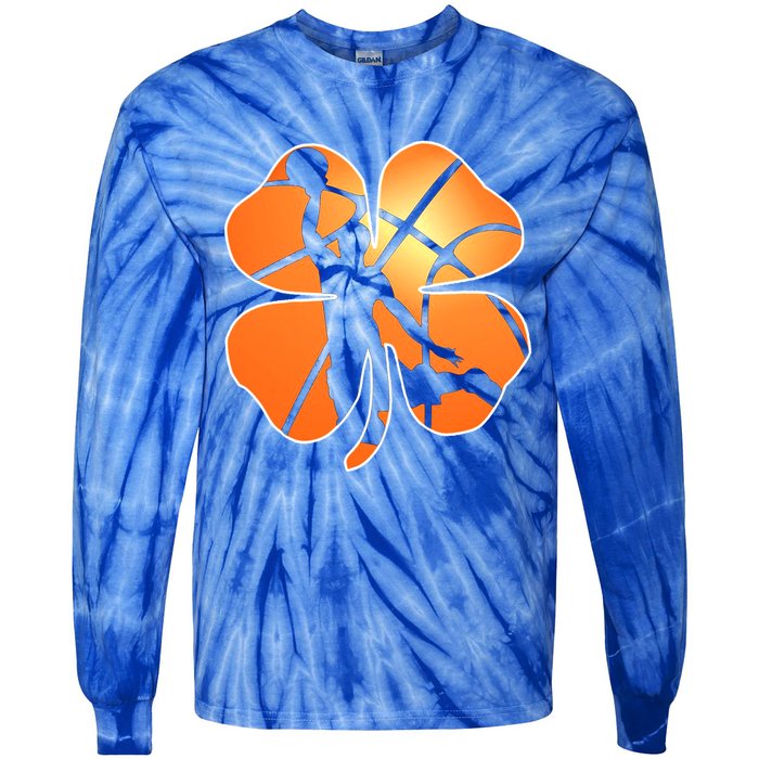 St Patrick's Day Basketball Shamrock Lucky Gift Tie-Dye Long Sleeve Shirt