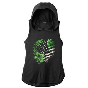 St Patricks Day Shamrock American Flag Retro Ladies PosiCharge Tri-Blend Wicking Draft Hoodie Tank