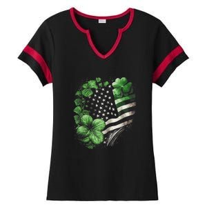 St Patricks Day Shamrock American Flag Retro Ladies Halftime Notch Neck Tee