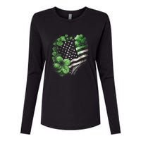 St Patricks Day Shamrock American Flag Retro Womens Cotton Relaxed Long Sleeve T-Shirt