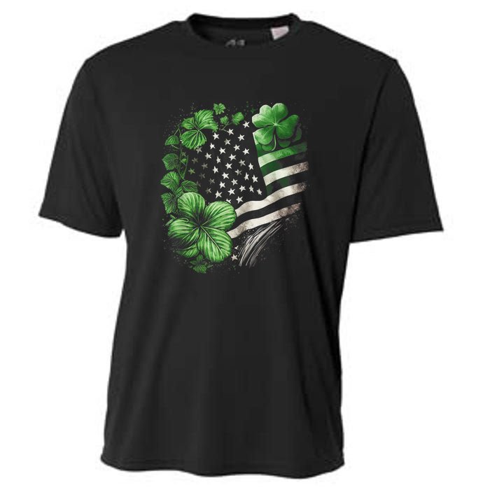 St Patricks Day Shamrock American Flag Retro Cooling Performance Crew T-Shirt