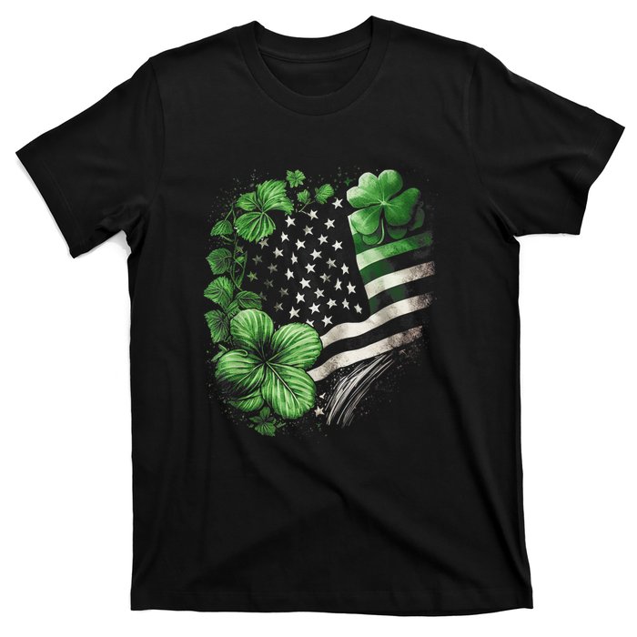 St Patricks Day Shamrock American Flag Retro T-Shirt