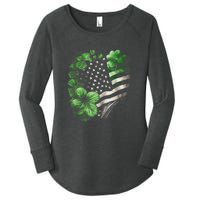 St Patricks Day Shamrock American Flag Retro Women's Perfect Tri Tunic Long Sleeve Shirt