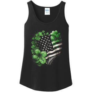 St Patricks Day Shamrock American Flag Retro Ladies Essential Tank