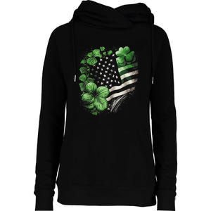 St Patricks Day Shamrock American Flag Retro Womens Funnel Neck Pullover Hood