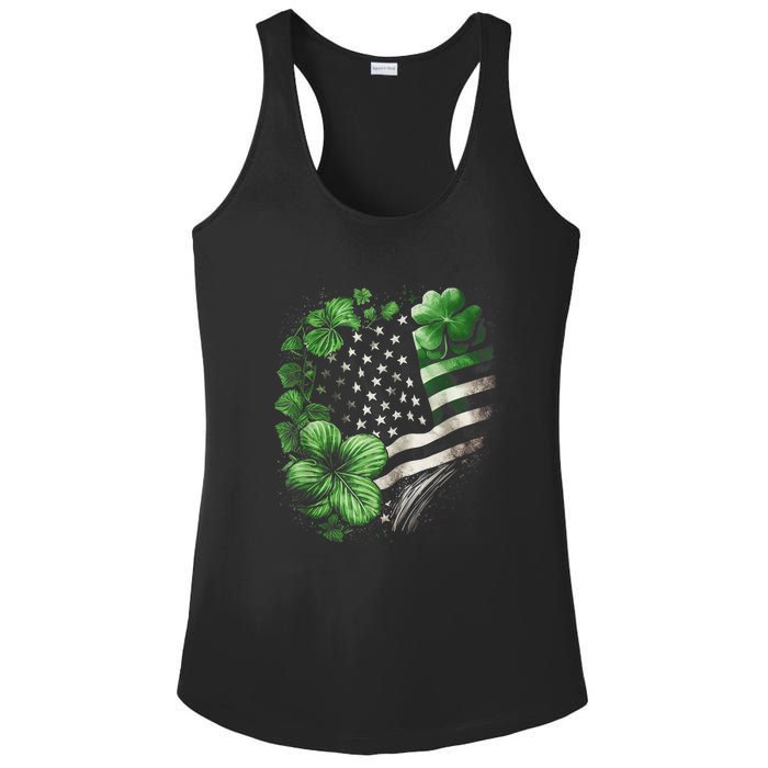 St Patricks Day Shamrock American Flag Retro Ladies PosiCharge Competitor Racerback Tank