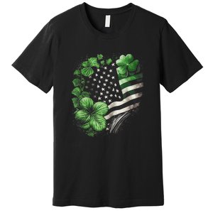 St Patricks Day Shamrock American Flag Retro Premium T-Shirt