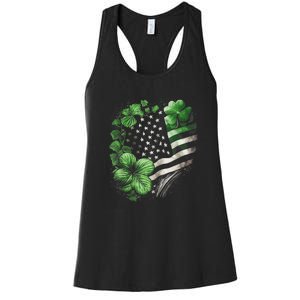 St Patricks Day Shamrock American Flag Retro Women's Racerback Tank