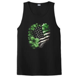 St Patricks Day Shamrock American Flag Retro PosiCharge Competitor Tank